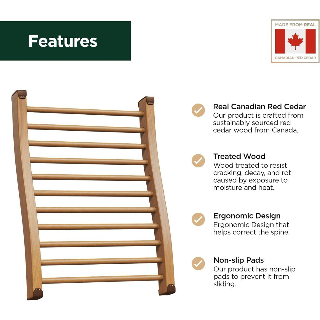 Northwood Sauna - Sauna Backrest - Handmade from Canadian Red Cedar Wood - Ergonomic S - Shape Back Support & Non - Slip Pads - Just Closeouts Canada Inc.