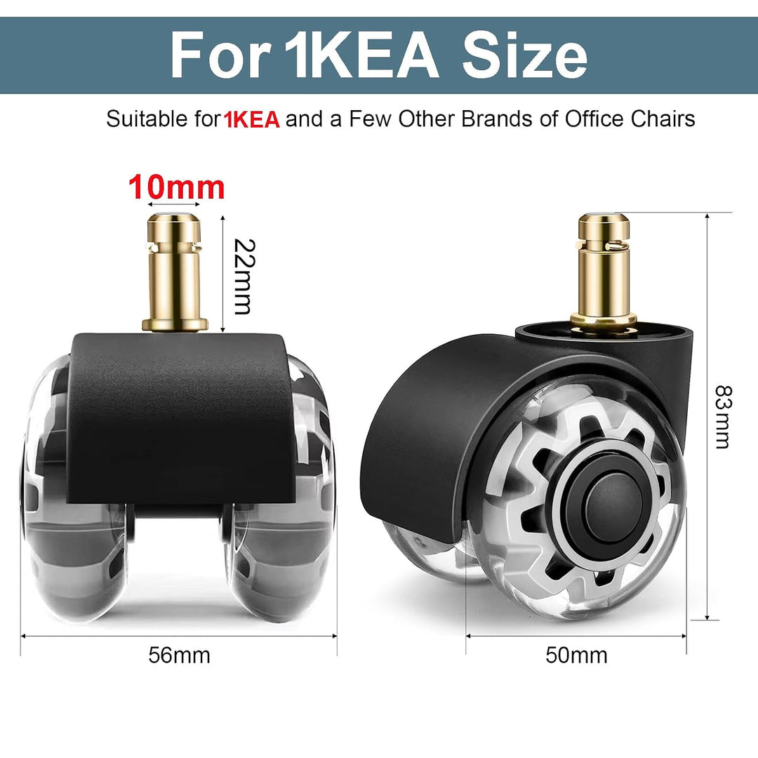 Office Chair Wheels 10 x 22 mm for 1KEA,Desk Chair Wheels for Gaming Chairs, Office Chair Wheels Replacement Wheels for Hard Floors, Parquet, Carpet, Laminate and Tiles, No Scratches?ONLY FIT 1KEA - Just Closeouts Canada Inc.
