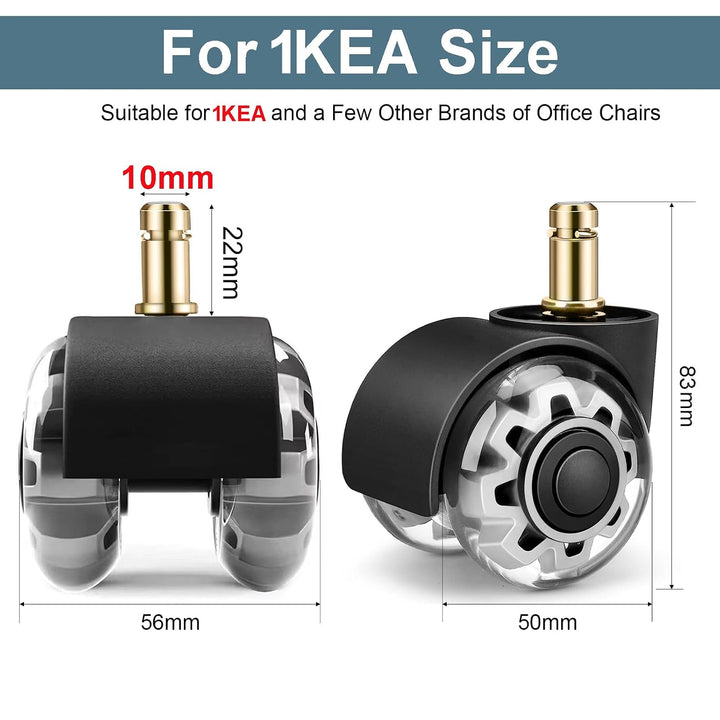 Office Chair Wheels 10 x 22 mm for 1KEA,Desk Chair Wheels for Gaming Chairs, Office Chair Wheels Replacement Wheels for Hard Floors, Parquet, Carpet, Laminate and Tiles, No Scratches?ONLY FIT 1KEA - Just Closeouts Canada Inc.