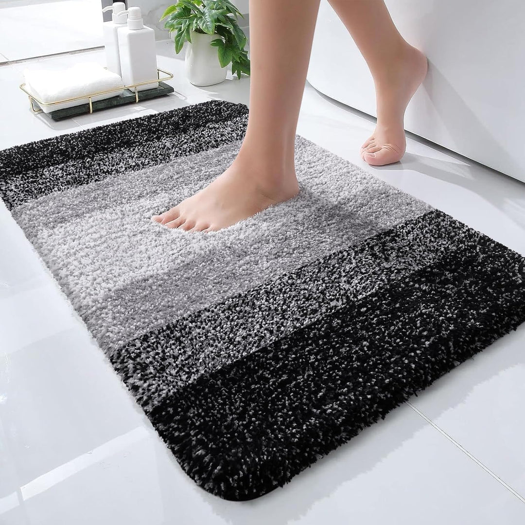 OLANLY Luxury Microfiber Bath Mat, Extra Soft and Absorbent Bathroom Mat, Non - Slip Plush Shaggy Bathroom Rug, Machine Wash Dry, Bath Rugs for Bathroom Floor, Tub and Shower, 16x24, Black - Just Closeouts Canada Inc.