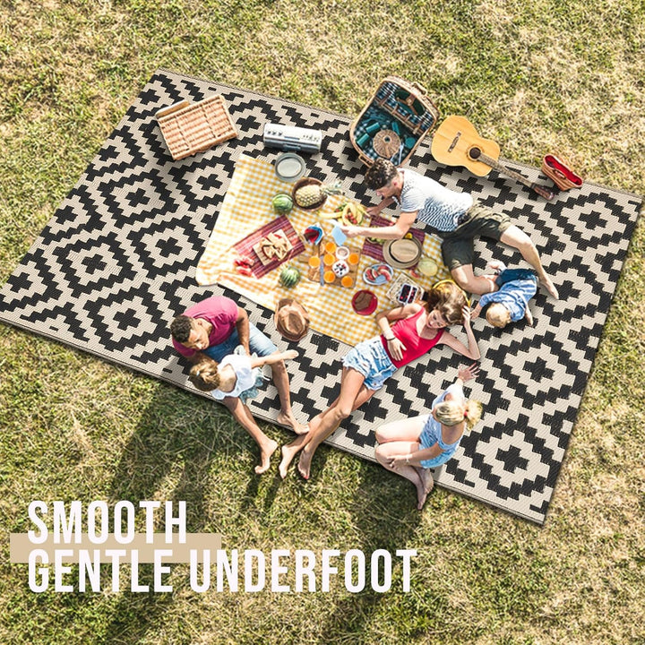 OLANLY Outdoor Rug Waterproof Reversible 5x8 ft, Durable Plastic Straw Patio Camping Carpet, Large Foldable RV Mat for Backyard, Deck, Picnic, Camper, Bench, All - Weather, Lightweight, Black & Beige - Just Closeouts Canada Inc.