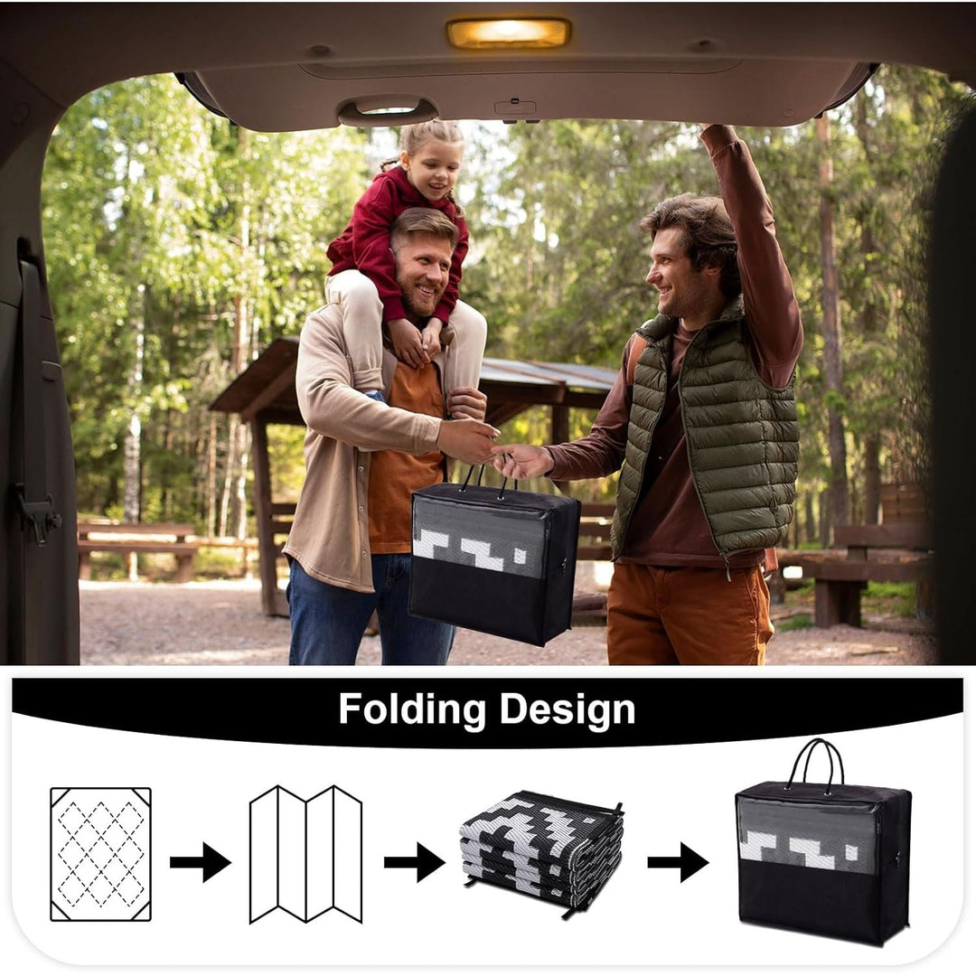 OLANLY Outdoor Rug Waterproof Reversible 5x8 ft, Durable Plastic Straw Patio Camping Carpet, Large Foldable RV Mat for Backyard, Deck, Picnic, Camper, Bench, All - Weather, Lightweight, Black & White - Just Closeouts Canada Inc.