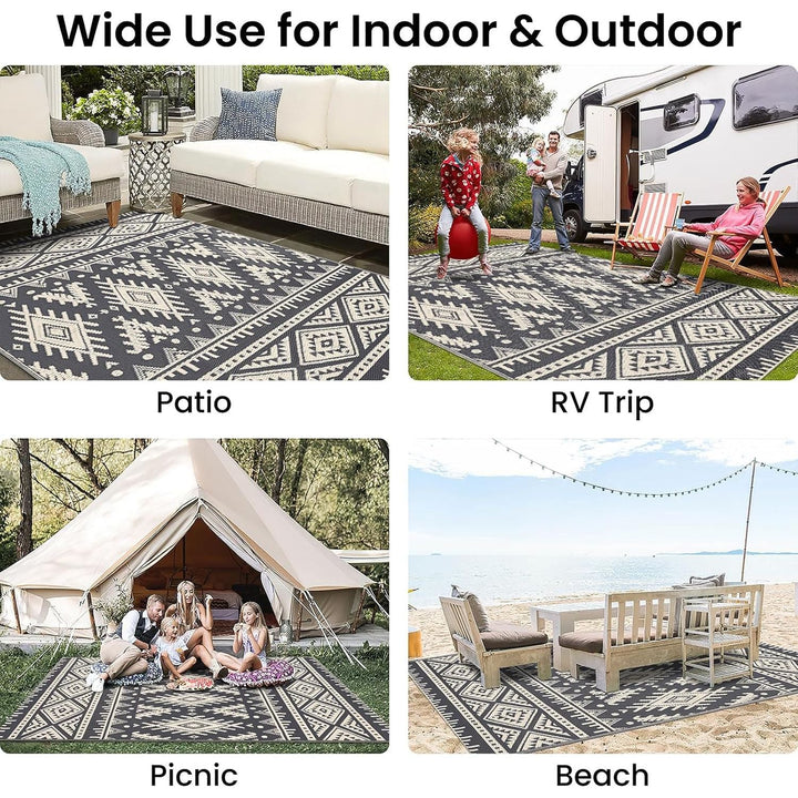 OLANLY Waterproof Outdoor Rug 5x8 ft, Reversible Plastic Straw Patio Camping Rugs, Large Foldable Outdoor Carpet Deck Rugs for Patio, RV, Outside Entry, Backyard, Bench, Picnic, Black & Beige - Just Closeouts Canada Inc.
