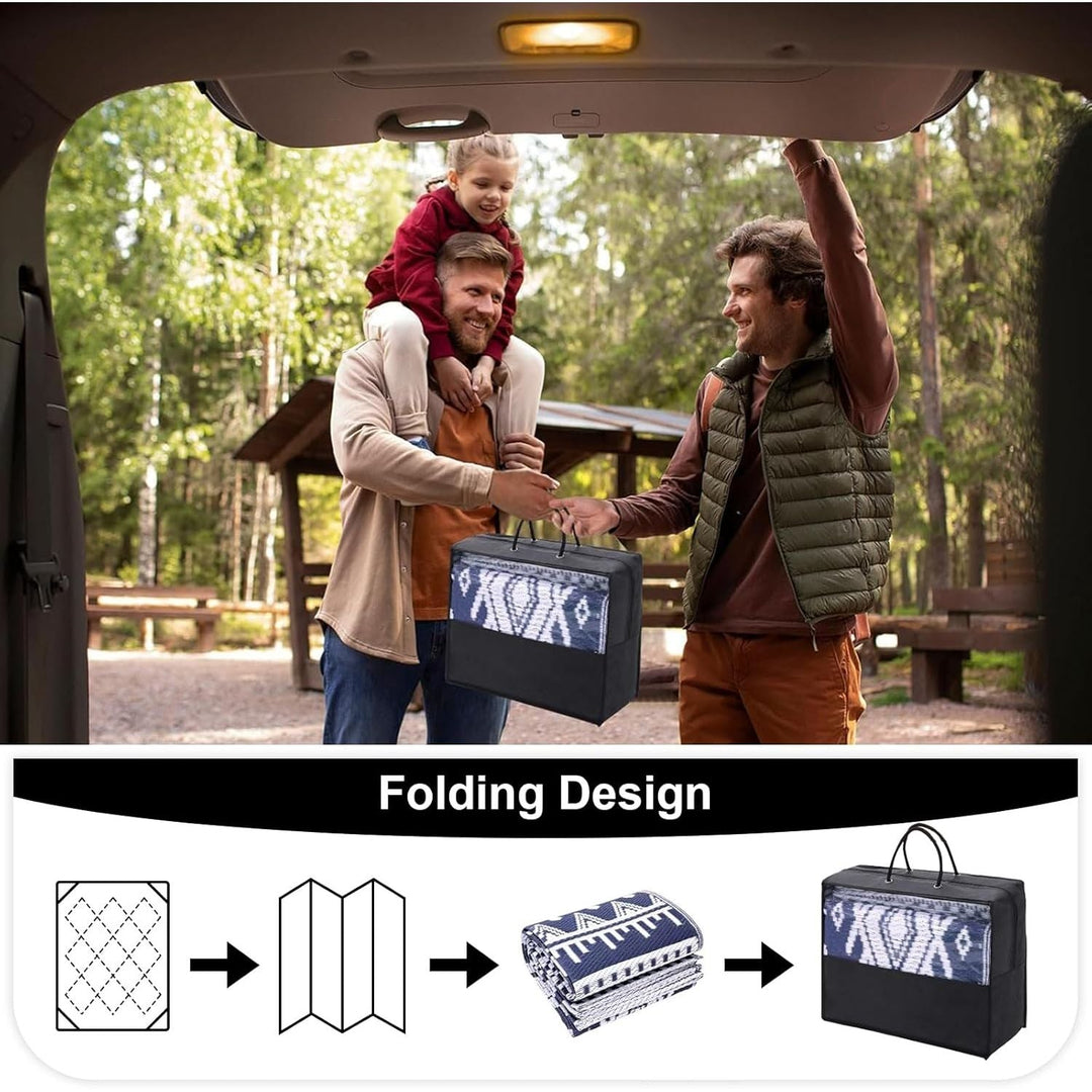 OLANLY Waterproof Outdoor Rug 5x8 ft, Reversible Plastic Straw Patio Camping Rugs, Large Foldable Outdoor Carpet Deck Rugs for Patio, RV, Outside Entry, Backyard, Bench, Picnic, Navy & White - Just Closeouts Canada Inc.