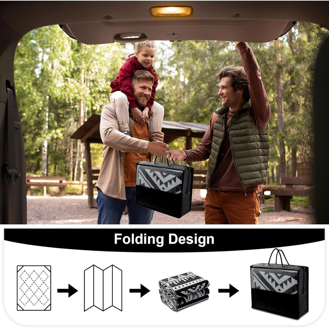 OLANLY Waterproof Outdoor Rug 5x8 ft, Reversible Plastic Straw Patio Camping Rugs, Large Foldable Outdoor Carpet Deck Rugs for Patio, RV, Outside Entry, Backyard, Bench, Picnic, Black & White - Just Closeouts Canada Inc.