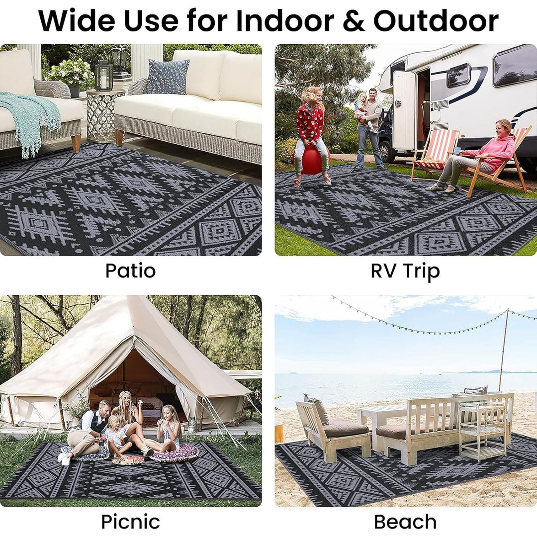 OLANLY Waterproof Outdoor Rug 5x8 ft, Reversible Plastic Straw Patio Camping Rugs, Large Foldable Outdoor Carpet Deck Rugs for Patio, RV, Outside Entry, Backyard, Bench, Picnic, Black & Grey - Just Closeouts Canada Inc.
