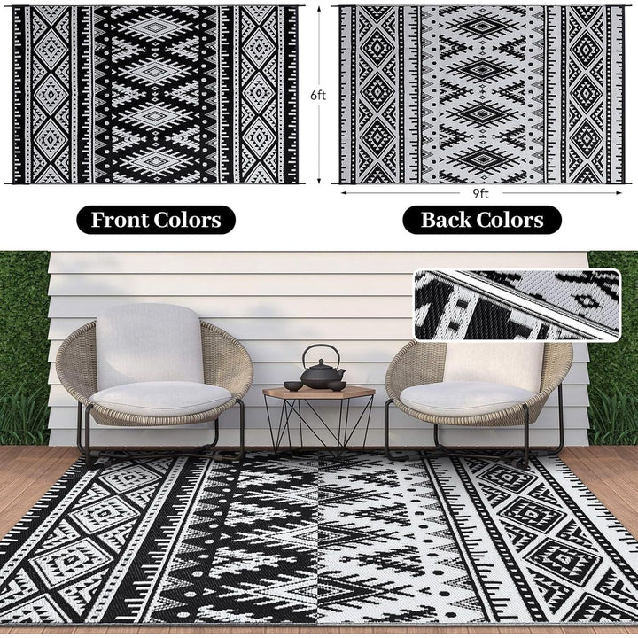 OLANLY Waterproof Outdoor Rug 6x9 ft, Reversible Plastic Straw Patio Camping Rugs, Large Foldable Outdoor Carpet Deck Rugs for Patio, RV, Outside Entry, Backyard, Bench, Picnic, Black & White - Just Closeouts Canada Inc.
