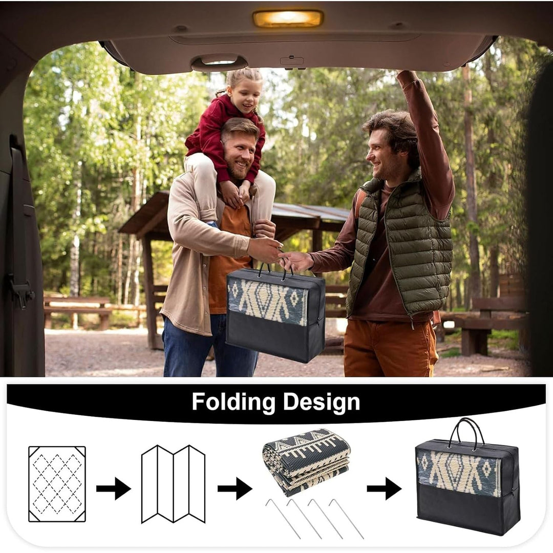 OLANLY Waterproof Outdoor Rug 6x9 ft, Reversible Plastic Straw Patio Camping Rugs, Large Foldable Outdoor Carpet Deck Rugs for Patio, RV, Outside Entry, Backyard, Bench, Picnic, Black & Beige - Just Closeouts Canada Inc.