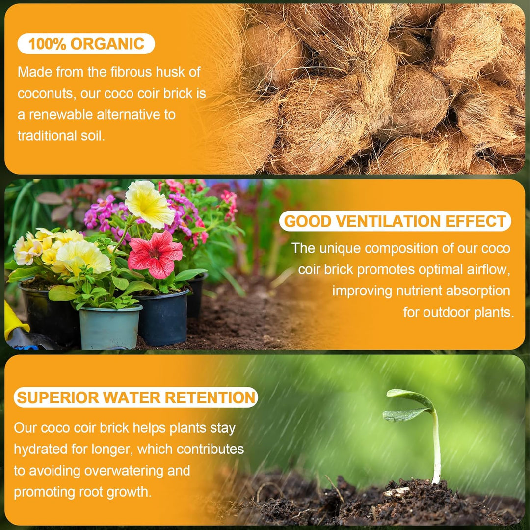 Organic Coco Coir 1 Pcs Compressed Coconut Coir Brick Coconut Fiber Husk Substrate Mulch Coconut Bark Core Growing Medium Peat Moss Soil High Nutrition for Plants Gardening Seed Starting Soil Mix - Just Closeouts Canada Inc.