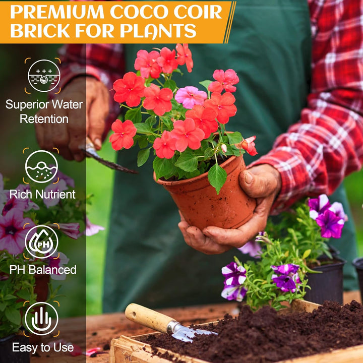 Organic Coco Coir 1 Pcs Compressed Coconut Coir Brick Coconut Fiber Husk Substrate Mulch Coconut Bark Core Growing Medium Peat Moss Soil High Nutrition for Plants Gardening Seed Starting Soil Mix - Just Closeouts Canada Inc.