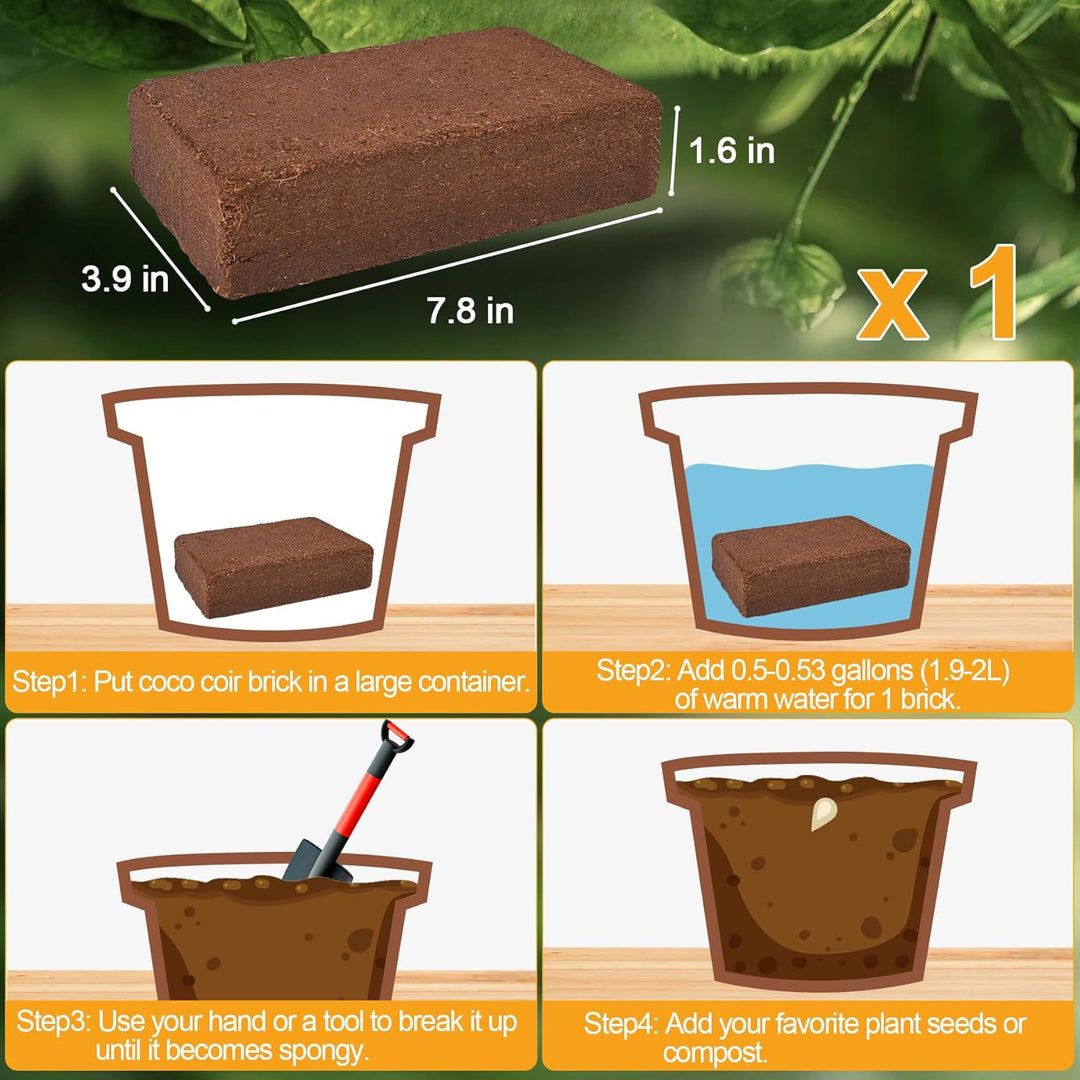 Organic Coco Coir 1 Pcs Compressed Coconut Coir Brick Coconut Fiber Husk Substrate Mulch Coconut Bark Core Growing Medium Peat Moss Soil High Nutrition for Plants Gardening Seed Starting Soil Mix - Just Closeouts Canada Inc.