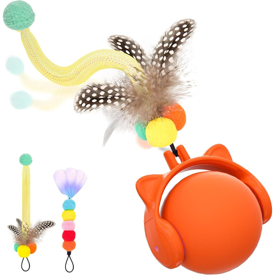 ORSDA Cat Toys, Automatic Rolling Ball with Feather Tail for Indoor Cats, Motion Activated Jumping & Chirping Cat Ball Toy, 3 LED Light Modes, USB Rechargeable - Just Closeouts Canada Inc.