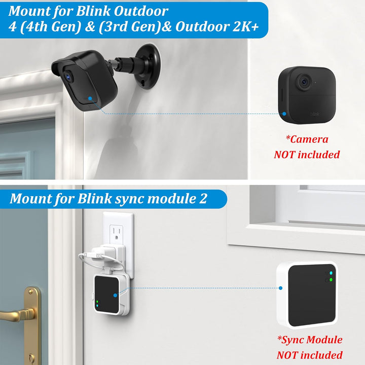 Outdoor Camera Mount for Blink Outdoor 4 (4th Gen) & 3rd Gen Camera, 3 Pack 360° Adjustable Wall Mount Bracket with Sync Module 2 Mount for Blink Camera System (Black, Cameras Not Included) - Just Closeouts Canada Inc.