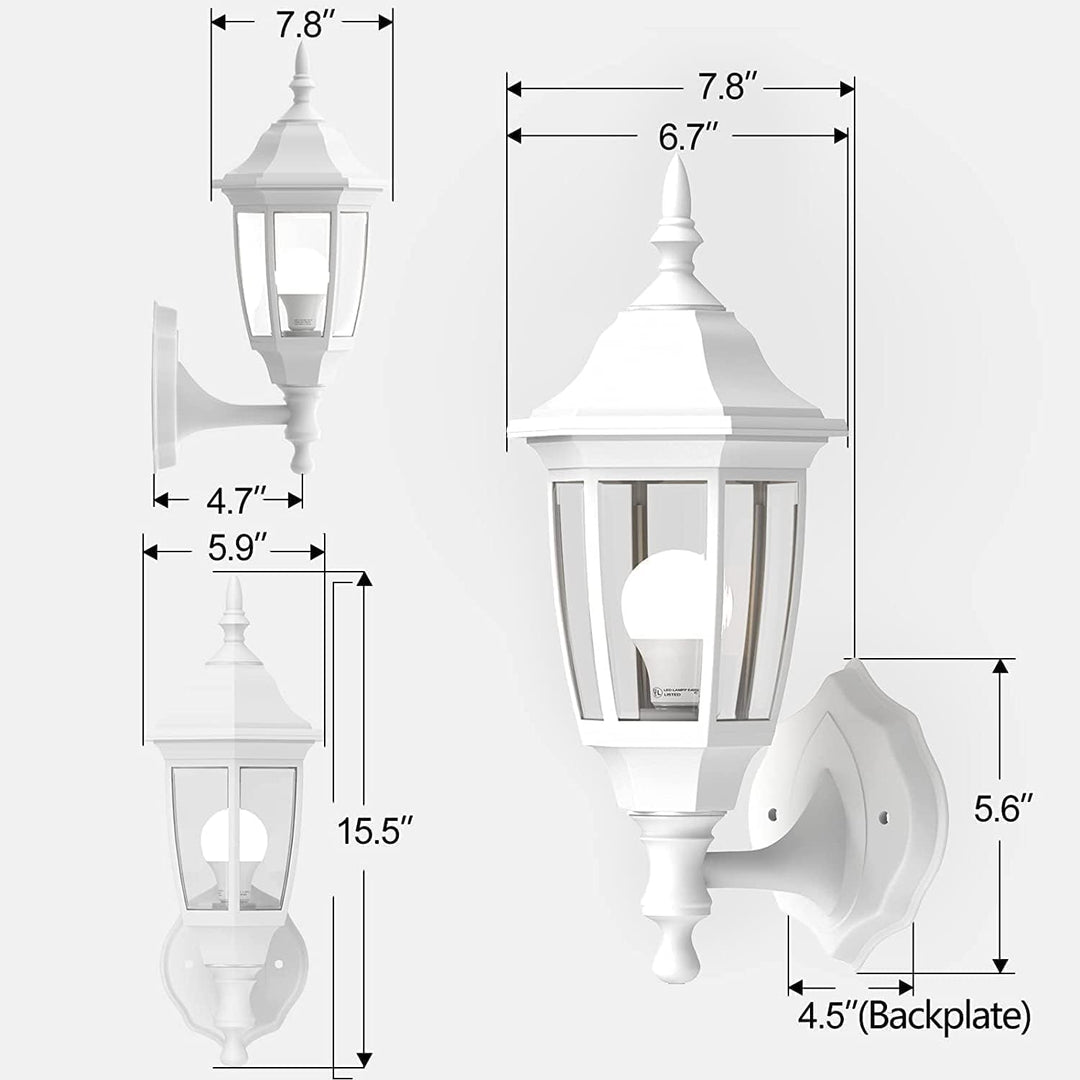 Outdoor Porch Light Exterior Wall Mount Lantern Fixtures White 2 Pack - Just Closeouts Canada Inc.