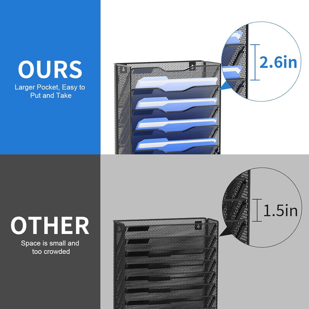 OUTWOLF 10 Tier Hanging Wall File Organizer Wall Mount Paper Document Folder Holder with Hooks for Home Office Organization - Just Closeouts Canada Inc.
