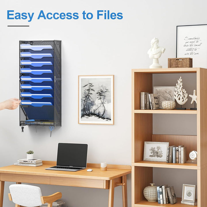 OUTWOLF 10 Tier Hanging Wall File Organizer Wall Mount Paper Document Folder Holder with Hooks for Home Office Organization - Just Closeouts Canada Inc.