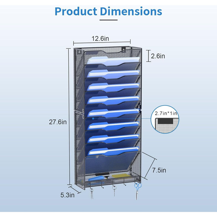 OUTWOLF 10 Tier Hanging Wall File Organizer Wall Mount Paper Document Folder Holder with Hooks for Home Office Organization - Just Closeouts Canada Inc.