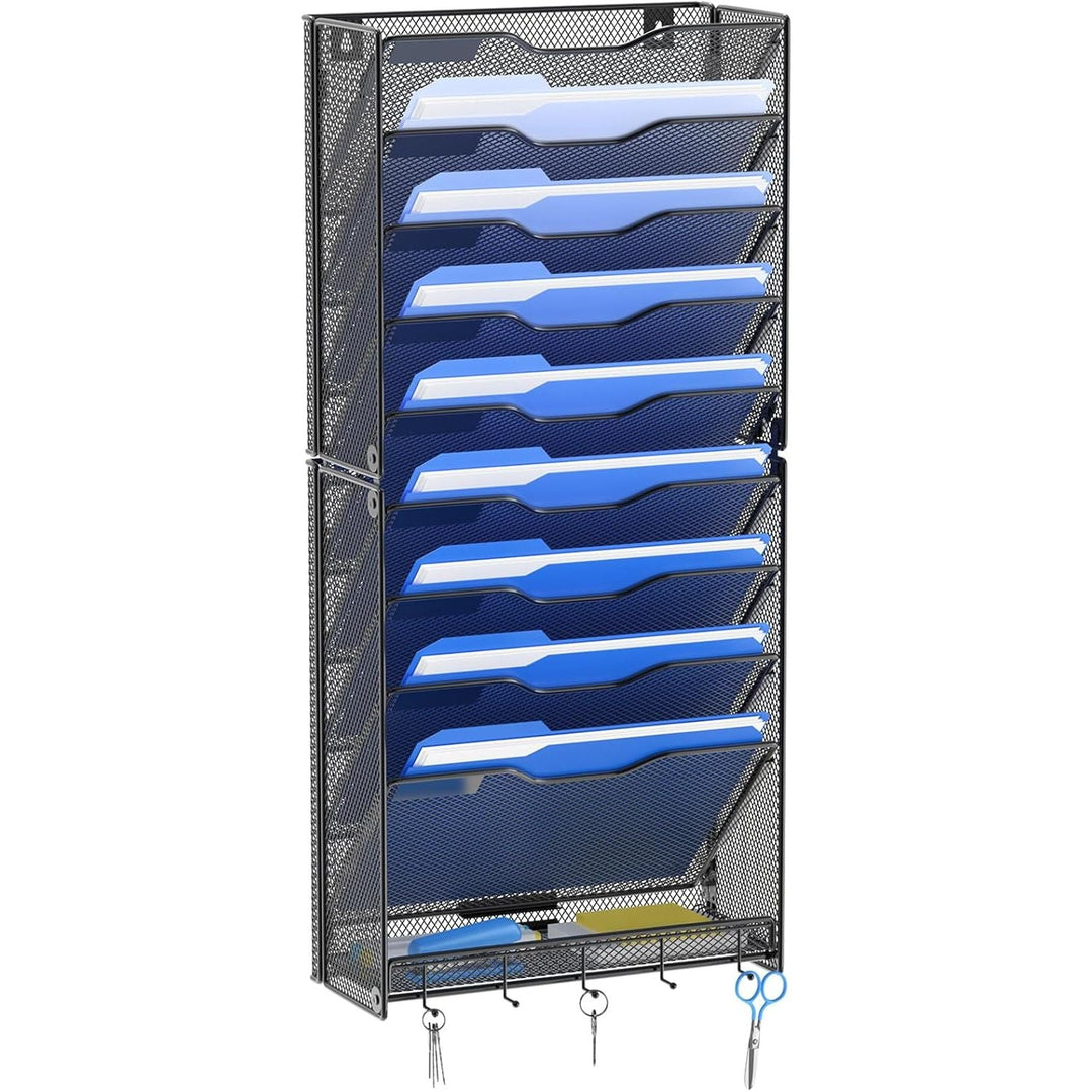 OUTWOLF 10 Tier Hanging Wall File Organizer Wall Mount Paper Document Folder Holder with Hooks for Home Office Organization - Just Closeouts Canada Inc.