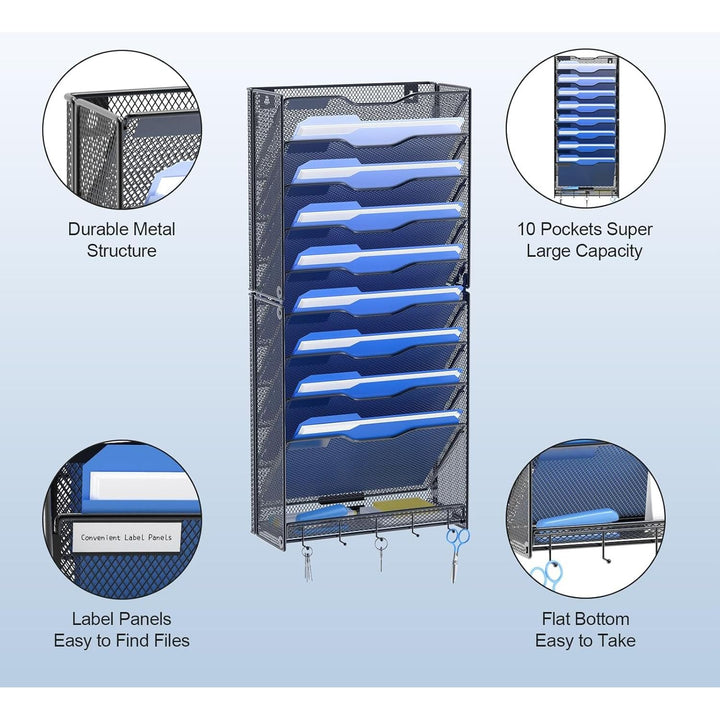 OUTWOLF 10 Tier Hanging Wall File Organizer Wall Mount Paper Document Folder Holder with Hooks for Home Office Organization - Just Closeouts Canada Inc.