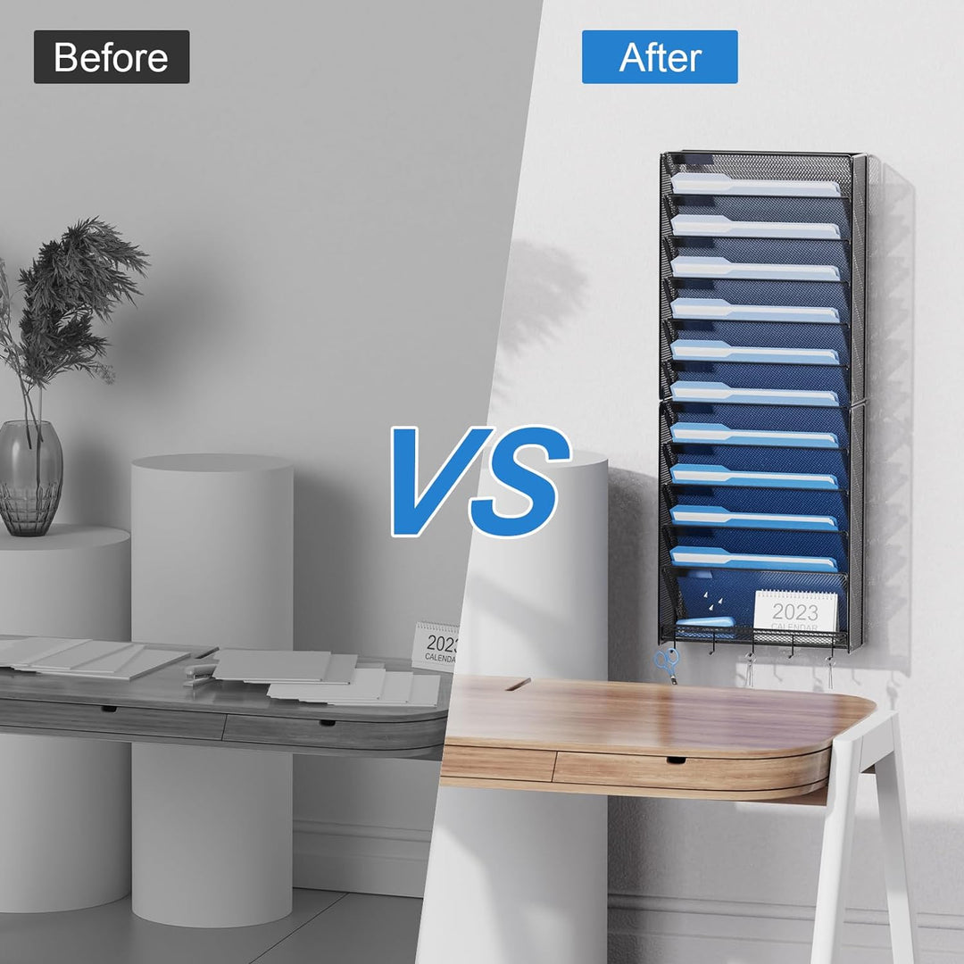 OUTWOLF 2Pack 12 Tier Hanging Wall File Organizer with Hooks, Vertical Wall Mount File Folder Holder, Paper Document Mail Organizer for Office - Just Closeouts Canada Inc.