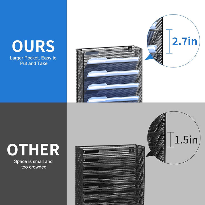 OUTWOLF 2Pack 12 Tier Hanging Wall File Organizer with Hooks, Vertical Wall Mount File Folder Holder, Paper Document Mail Organizer for Office - Just Closeouts Canada Inc.