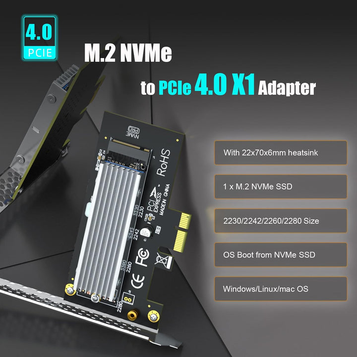PA09 - X1 - HS M.2 NVMe to PCIe X1 Adapter with M.2 Heatsink for M.2 NVMe SSD, PCIe X1 Installation - Just Closeouts Canada Inc.X002Y4NXH3