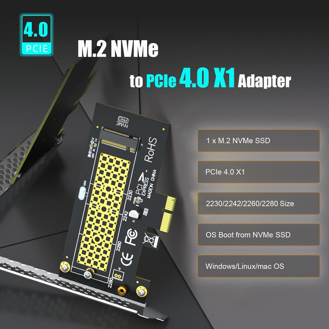 PA09 - X1 M.2 NVMe to PCIe X1 Adapter for 2230/2242/2260/2280 M.2 NVMe SSD, PCIe X1 Installation - Just Closeouts Canada Inc.X003777C5F