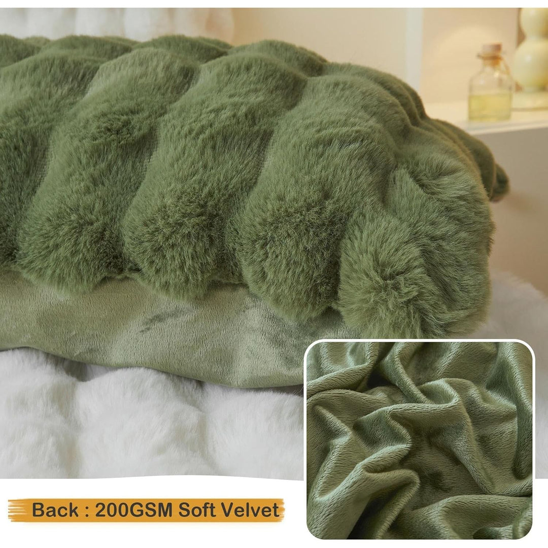 Pack of 2 Fluffy Faux Rabbit Fur Euro Sham Pillow Covers 26x26, Plush Bubble Decorative Throw Pillow Cushion Covers with Zipper, Furry Accent Pillowcases for Bedroom Living Room, Sage Green - Just Closeouts Canada Inc.