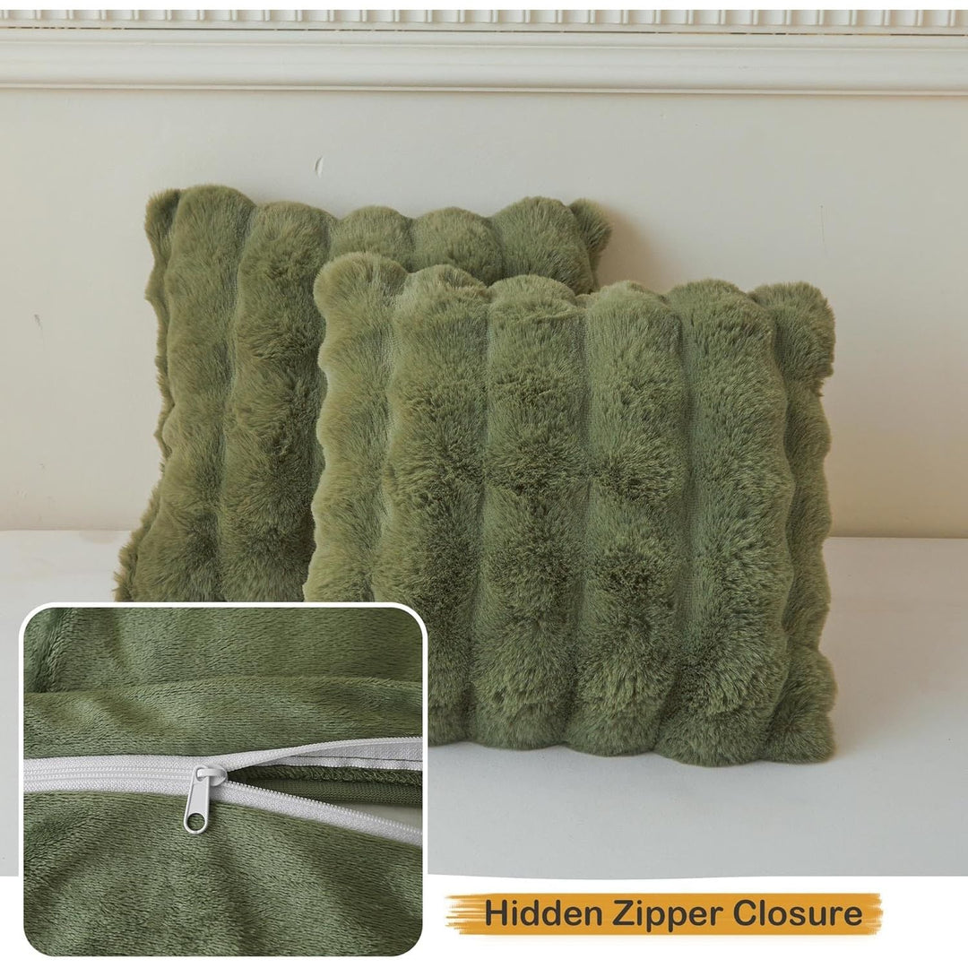 Pack of 2 Fluffy Faux Rabbit Fur Euro Sham Pillow Covers 26x26, Plush Bubble Decorative Throw Pillow Cushion Covers with Zipper, Furry Accent Pillowcases for Bedroom Living Room, Sage Green - Just Closeouts Canada Inc.