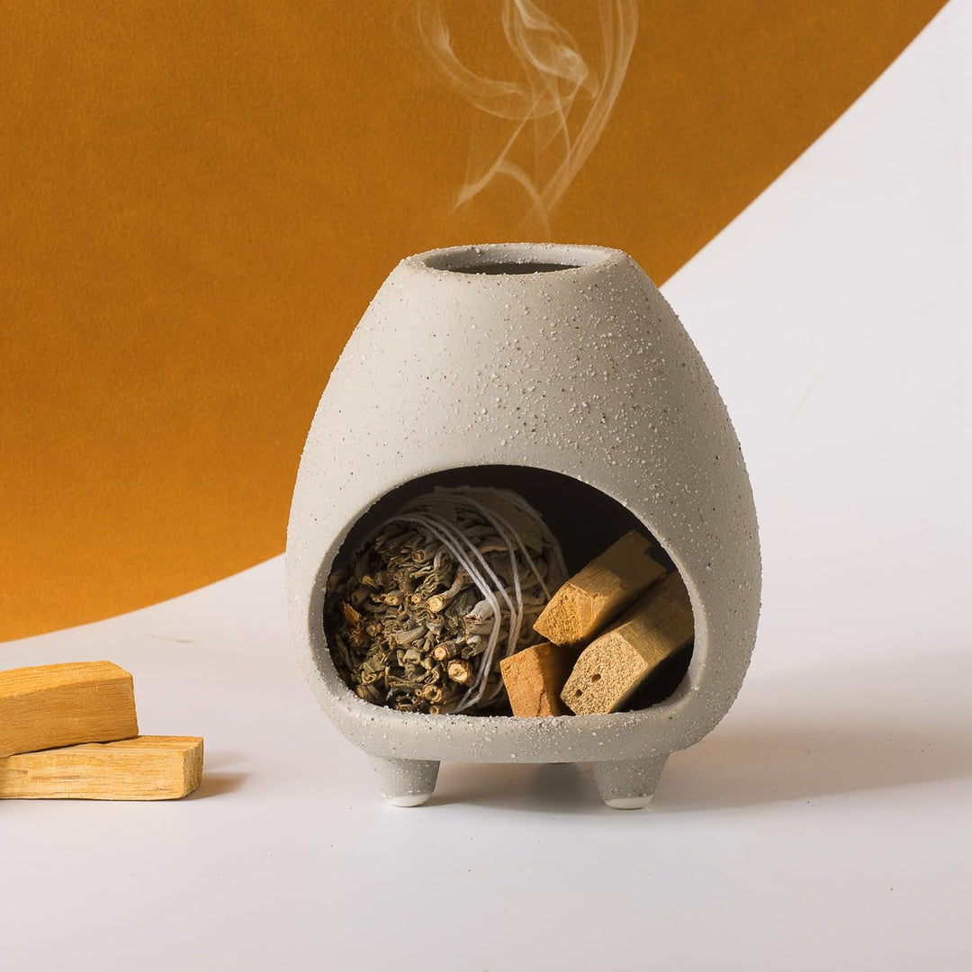 Palo Santo Holder Burner, Handcrafted Ceramic Incense Holder Burner and Ash Catcher for Palo Santo Sticks or sage Bundles, Smudge Bowl, Meditation Home Decor (Gray) - Just Closeouts Canada Inc.
