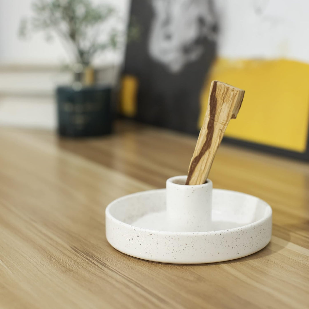 Palo Santo Holder, Ceramic Incense Holder for Palo Santo Sticks, Scent Wood Stand and Ash Catcher, Simple, Sturdy and Well Made Incense Burner, Cozy Speckled White - Just Closeouts Canada Inc.