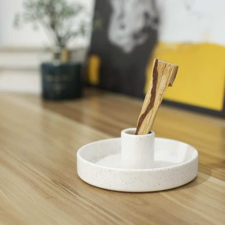 Palo Santo Holder, Ceramic Incense Holder for Palo Santo Sticks, Scent Wood Stand and Ash Catcher, Simple, Sturdy and Well Made Incense Burner, Cozy Speckled White - Just Closeouts Canada Inc.