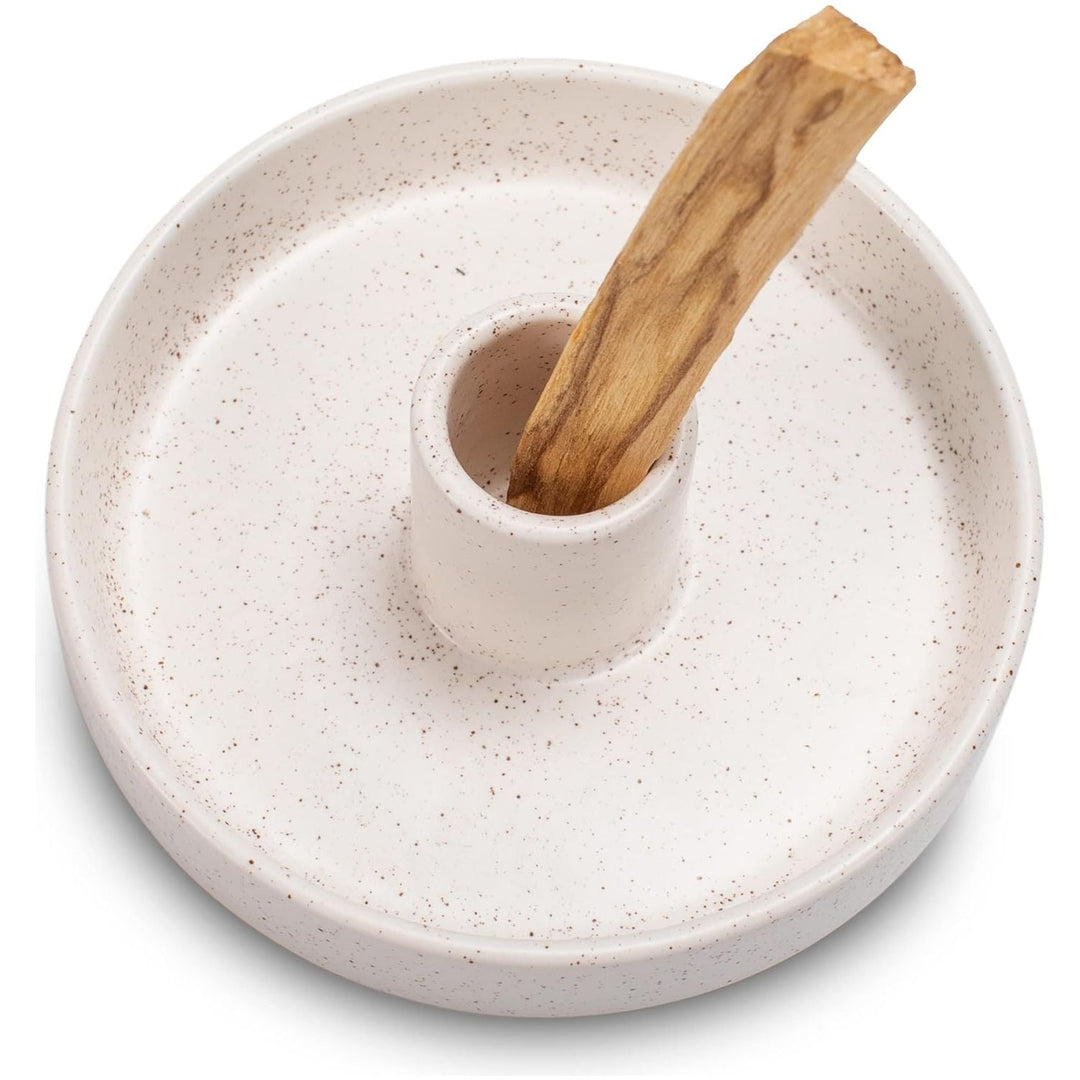 Palo Santo Holder, Ceramic Incense Holder for Palo Santo Sticks, Scent Wood Stand and Ash Catcher, Simple, Sturdy and Well Made Incense Burner, Cozy Speckled White - Just Closeouts Canada Inc.