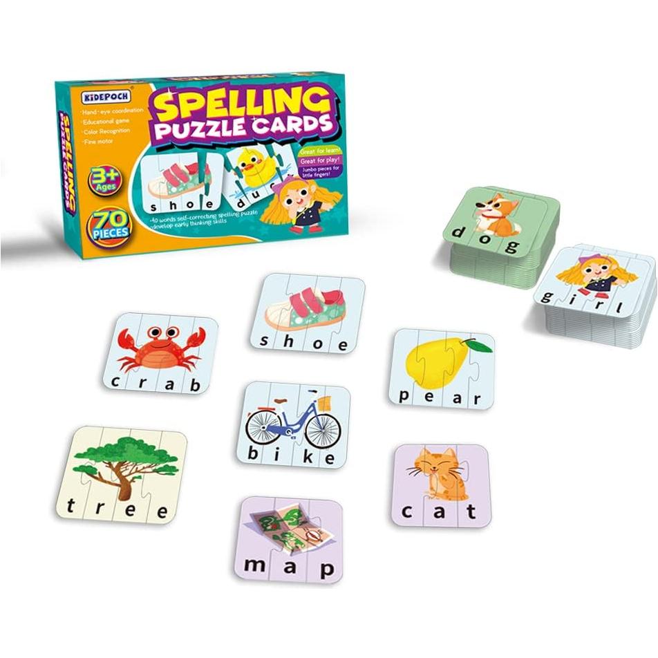 Paper Master Words Spelling Matching Puzzles with Matching Images, Self - Correcting Spelling Jigsaw Puzzles Matching Games for Toddlers, Perfect for Preschool Learning - Just Closeouts Canada Inc.