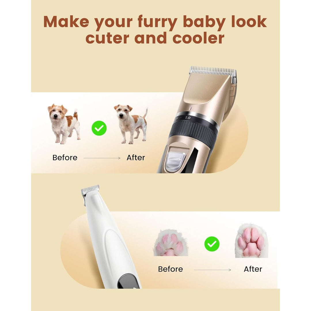 PAPMINI 2 in 1 Dog Grooming Kit, Low Noise Rechargeable Dog Clippers for Grooming, Cordless Pet Hair Clippers and Paw Trimmer, Pet Shavers for Small Dogs Cats Animals (Gold) - Just Closeouts Canada Inc.