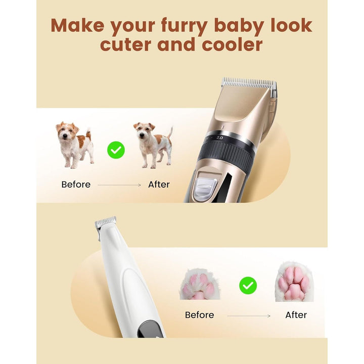 PAPMINI 2 in 1 Dog Grooming Kit, Low Noise Rechargeable Dog Clippers for Grooming, Cordless Pet Hair Clippers and Paw Trimmer, Pet Shavers for Small Dogs Cats Animals (Gold) - Just Closeouts Canada Inc.