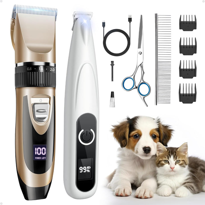 PAPMINI 2 in 1 Dog Grooming Kit, Low Noise Rechargeable Dog Clippers for Grooming, Cordless Pet Hair Clippers and Paw Trimmer, Pet Shavers for Small Dogs Cats Animals (Gold) - Just Closeouts Canada Inc.