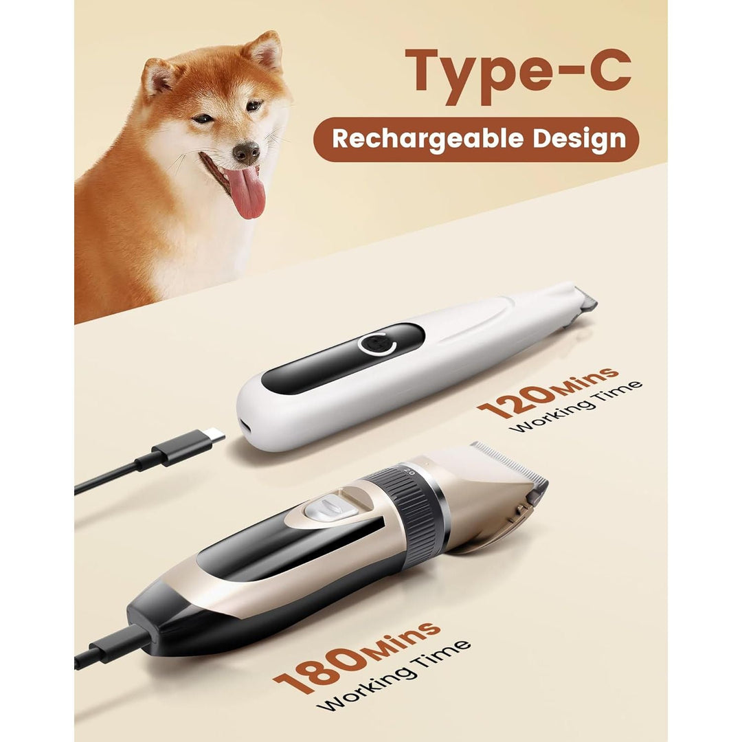 PAPMINI 2 in 1 Dog Grooming Kit, Low Noise Rechargeable Dog Clippers for Grooming, Cordless Pet Hair Clippers and Paw Trimmer, Pet Shavers for Small Dogs Cats Animals (Gold) - Just Closeouts Canada Inc.
