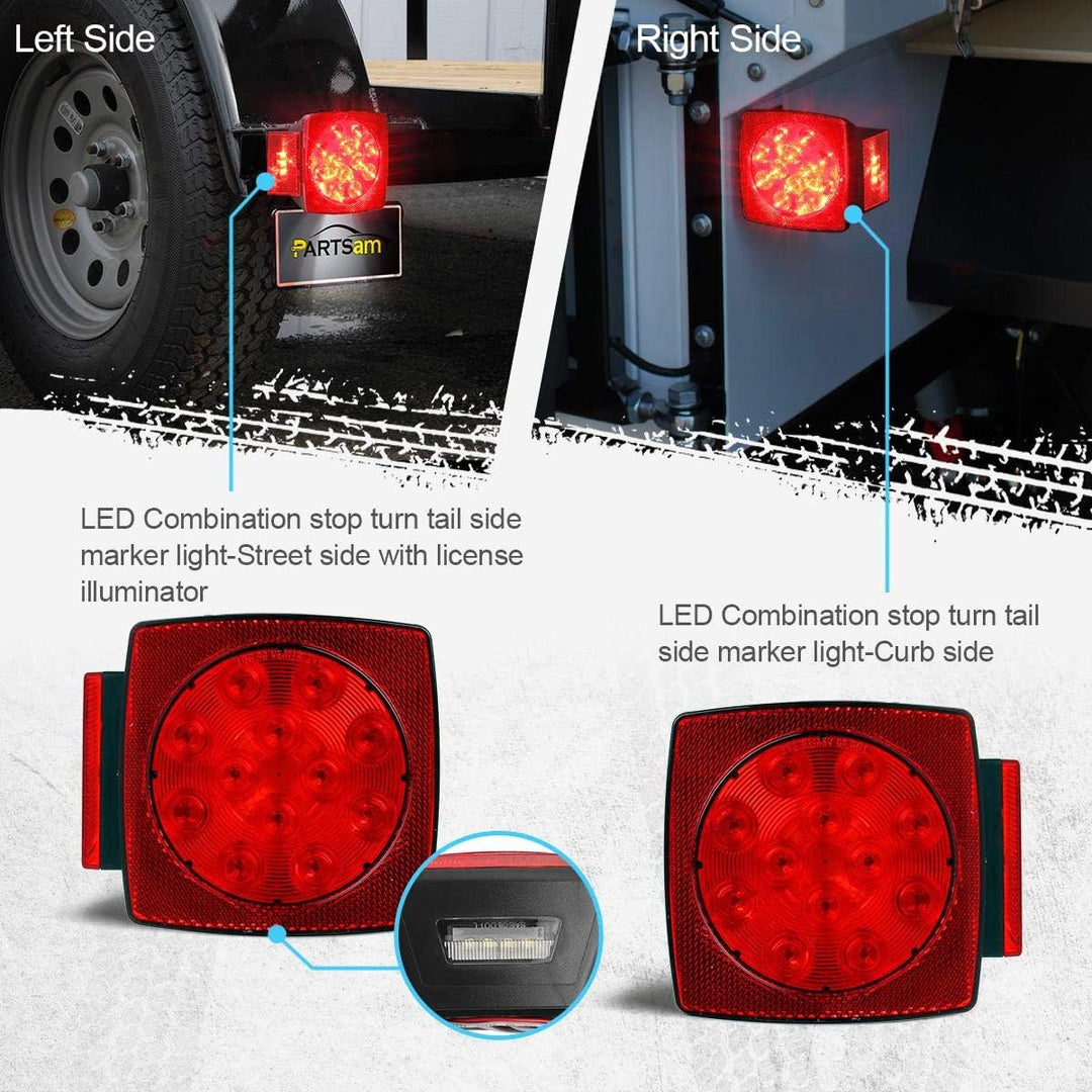 Partsam 12V Waterproof Square Led Trailer Light, Red LED Stop Turn Tail License Brake Running Light Lamp for Trailers Under 80" Boat Trailer Truck Marine Camper RV Snowmobile, IP68, DOT Compliant - Just Closeouts Canada Inc.