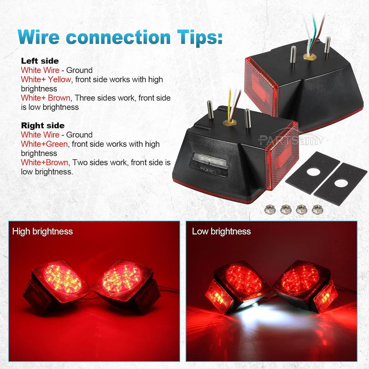 Partsam 12V Waterproof Square Led Trailer Light, Red LED Stop Turn Tail License Brake Running Light Lamp for Trailers Under 80" Boat Trailer Truck Marine Camper RV Snowmobile, IP68, DOT Compliant - Just Closeouts Canada Inc.