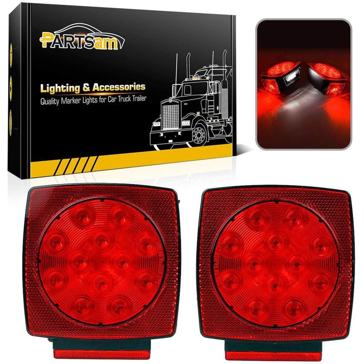 Partsam 12V Waterproof Square Led Trailer Light, Red LED Stop Turn Tail License Brake Running Light Lamp for Trailers Under 80" Boat Trailer Truck Marine Camper RV Snowmobile, IP68, DOT Compliant - Just Closeouts Canada Inc.