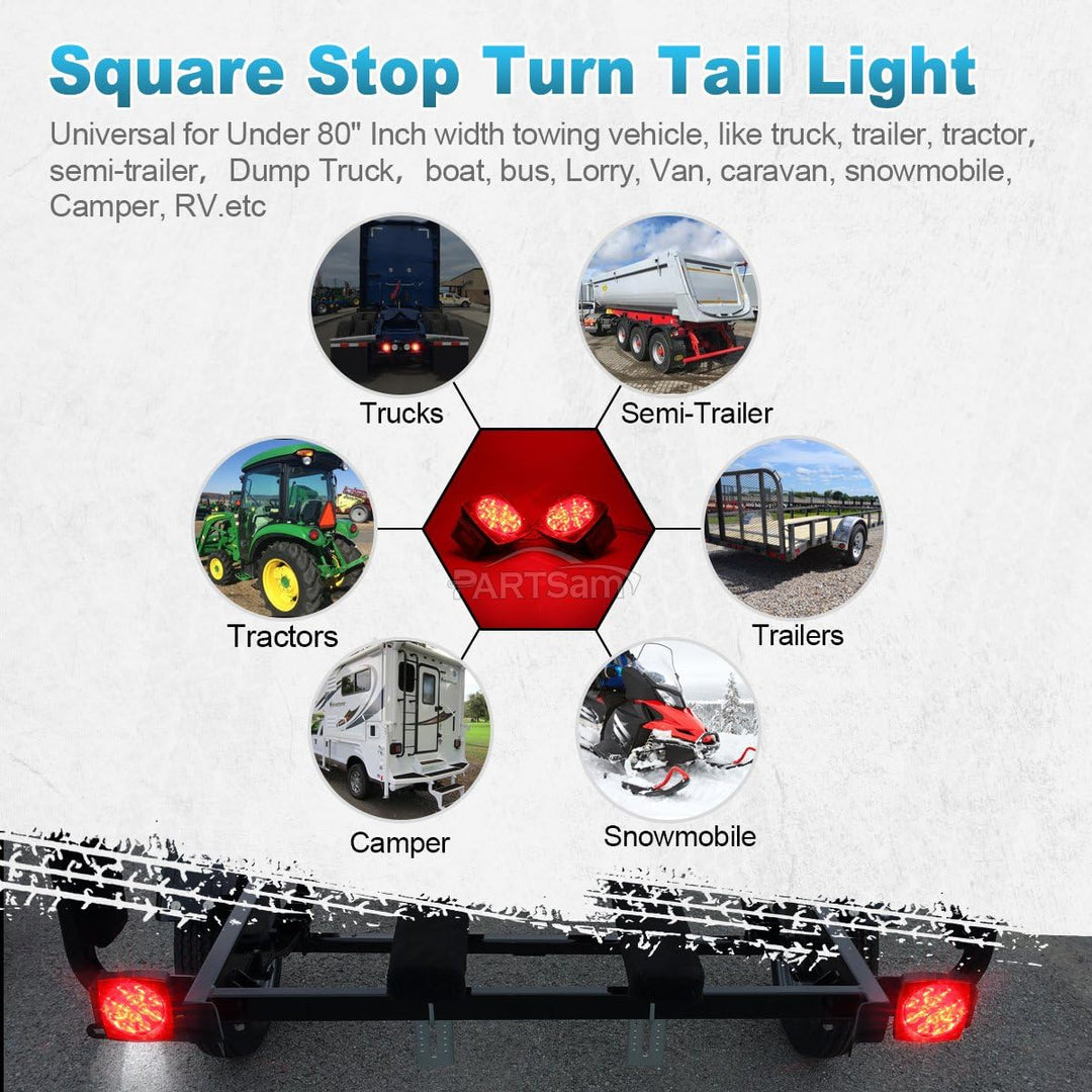 Partsam 12V Waterproof Square Led Trailer Light, Red LED Stop Turn Tail License Brake Running Light Lamp for Trailers Under 80" Boat Trailer Truck Marine Camper RV Snowmobile, IP68, DOT Compliant - Just Closeouts Canada Inc.