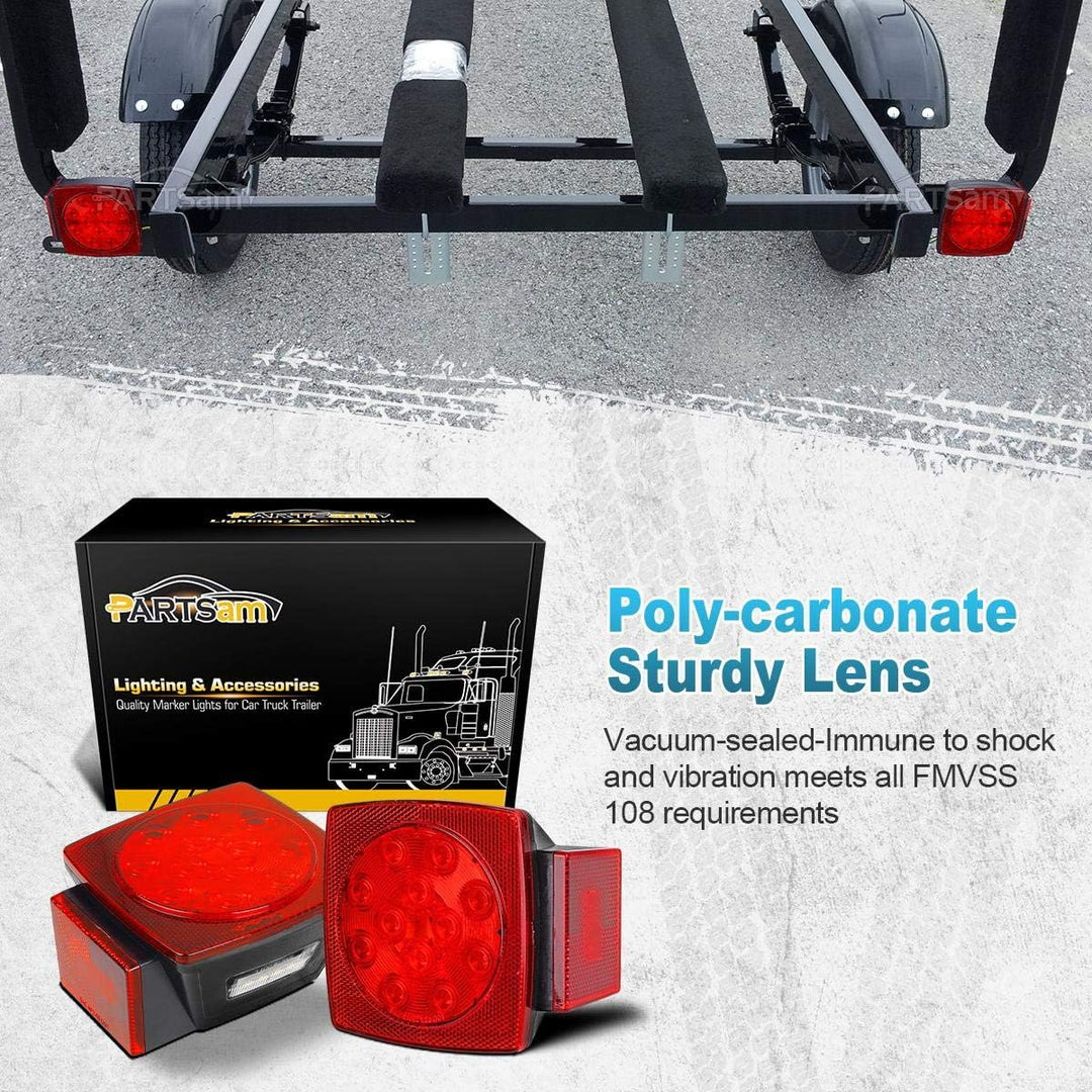 Partsam 12V Waterproof Square Led Trailer Light, Red LED Stop Turn Tail License Brake Running Light Lamp for Trailers Under 80" Boat Trailer Truck Marine Camper RV Snowmobile, IP68, DOT Compliant - Just Closeouts Canada Inc.