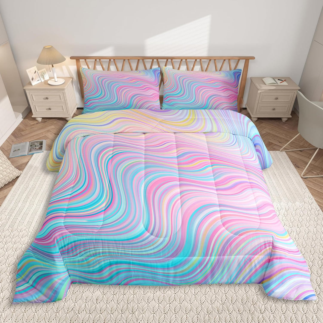Pastel Rainbow Stripe Queen 3-Piece Comforter Set - Just Closeouts Canada Inc.X004KAL8HV