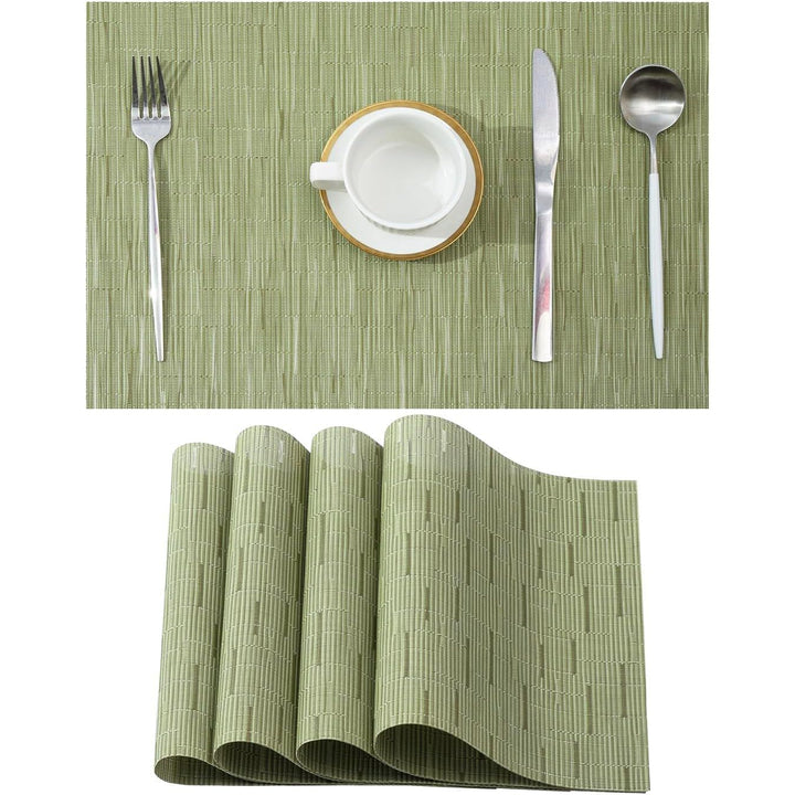 Pea Green Placemats Set of 4 - Heat Resistant Non - Slip Place mats for Dining Table, Washable Durable PVC Vinyl Woven Table Mats - Just Closeouts Canada Inc.