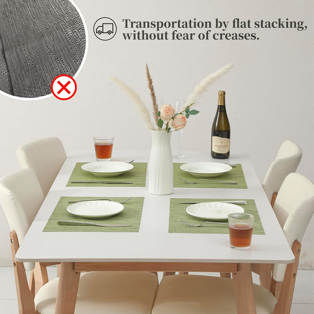 Pea Green Placemats Set of 6 - Heat Resistant Non - Slip Place mats for Dining Table, Washable Durable PVC Vinyl Woven Table Mats（Pea Green, 6） - Just Closeouts Canada Inc.