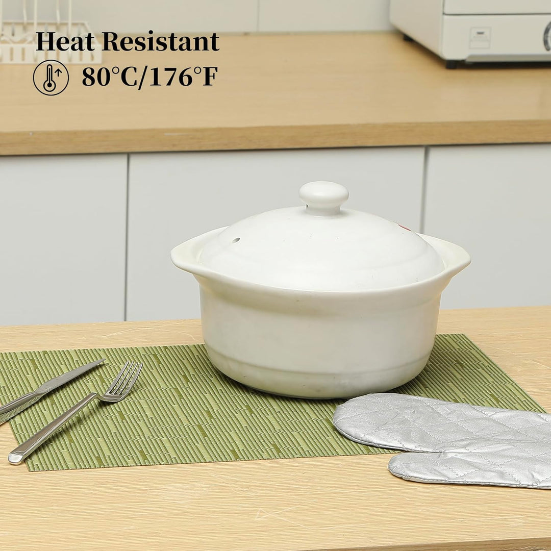 Pea Green Placemats Set of 6 - Heat Resistant Non - Slip Place mats for Dining Table, Washable Durable PVC Vinyl Woven Table Mats（Pea Green, 6） - Just Closeouts Canada Inc.