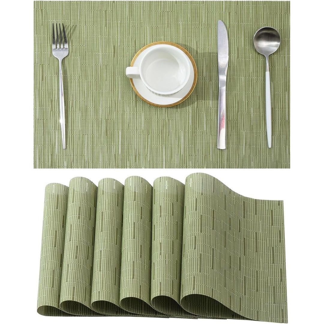 Pea Green Placemats Set of 6 - Heat Resistant Non - Slip Place mats for Dining Table, Washable Durable PVC Vinyl Woven Table Mats（Pea Green, 6） - Just Closeouts Canada Inc.