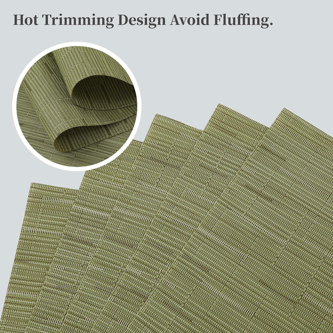 Pea Green Placemats Set of 6 - Heat Resistant Non - Slip Place mats for Dining Table, Washable Durable PVC Vinyl Woven Table Mats（Pea Green, 6） - Just Closeouts Canada Inc.