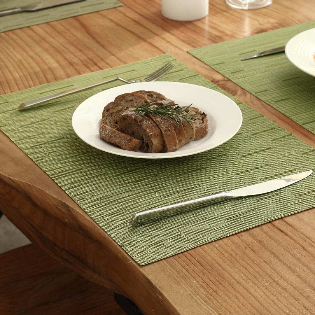 Pea Green Placemats Set of 6 - Heat Resistant Non - Slip Place mats for Dining Table, Washable Durable PVC Vinyl Woven Table Mats（Pea Green, 6） - Just Closeouts Canada Inc.